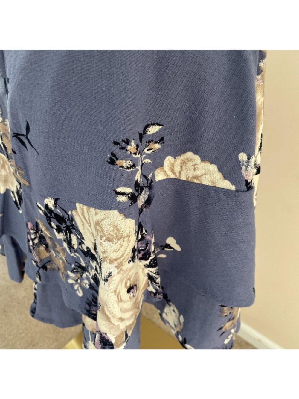 Women's Floral Babydoll Mini Dress Size XS Blue Tiered Milkmaid Coquette HOCO - Picture 4 of 10